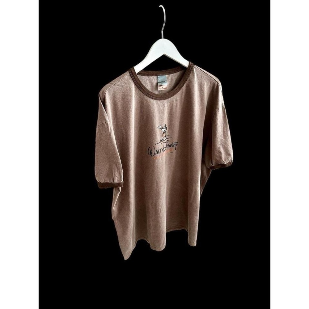 Vintage 90s Walt Disney Animation Studios Ringer‎ T-shirt Sz XL Brown Faded